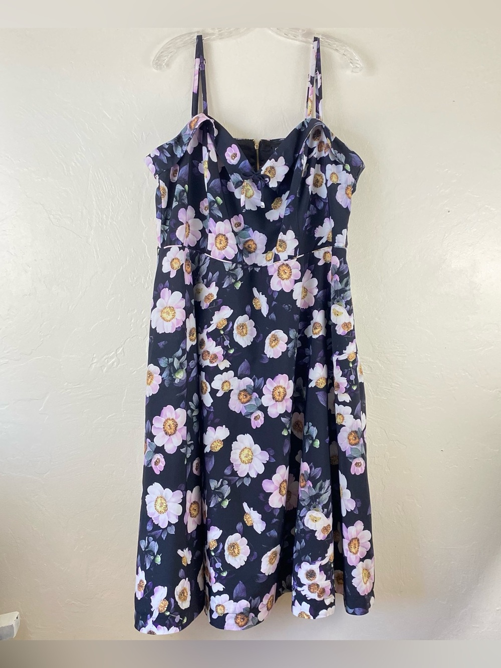 City Chic 18 Black & Purple Floral Print Spaghetti Strap Sweetheart Maxi Dress